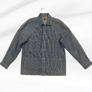 Elwood M Blue White Striped Cotton Chore Jacket Custom Painted Back Design